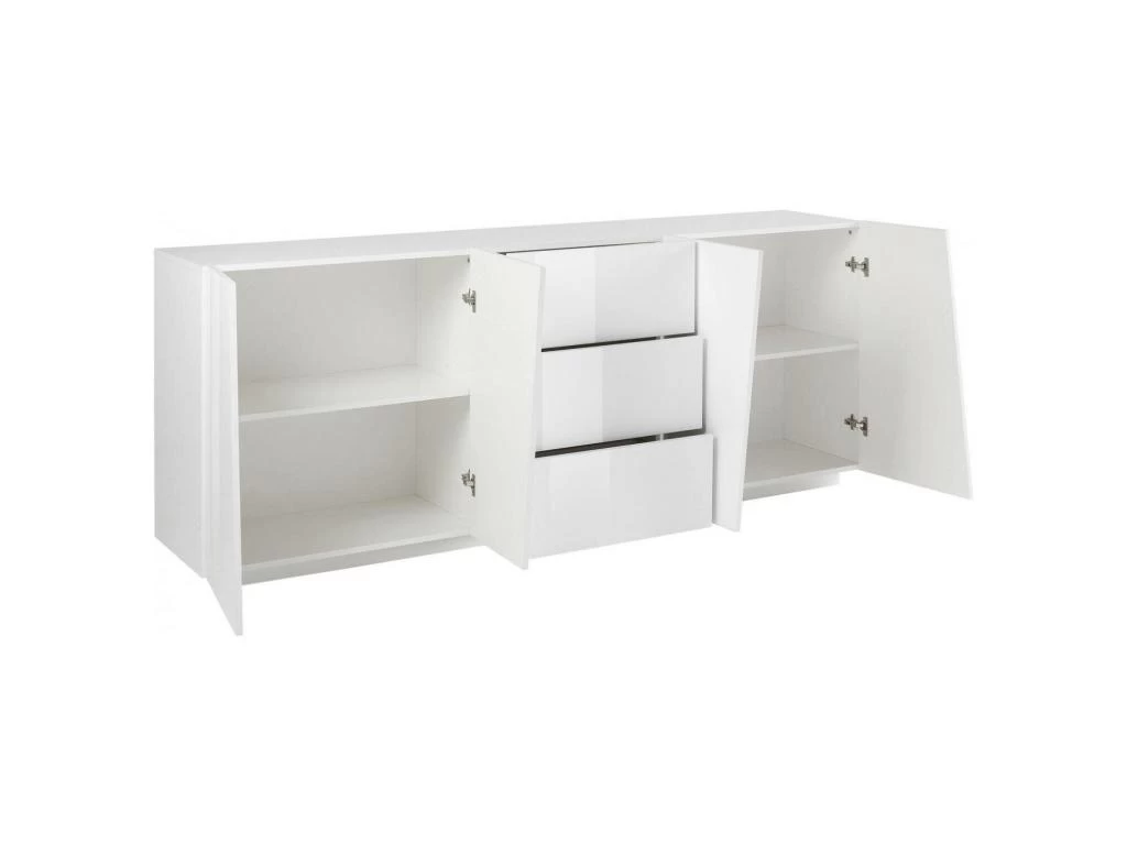 Placard Dmicill, Buffet De Cuisine Avec 4 Portes Et 3 Tiroirs, Buffet De Salon, 100% Made In Italy, Cm 220x43h86, Blanc Brillant 6 Placard Dmicill, Buffet De Cuisine Avec 4 Portes Et 3 Tiroirs, Buffet De Salon, 100% Made In Italy, Cm 220x43h86, Blanc Brillant – Image 4