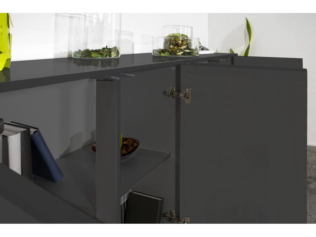 Placard Dnande, Buffet De Cuisine à 4 Portes, Buffet De Salon, 100% Made In Italy, Cm 180x41h86, Anthracite Brillant 6 Placard Dnande, Buffet De Cuisine à 4 Portes, Buffet De Salon, 100% Made In Italy, Cm 180x41h86, Anthracite Brillant – Image 4