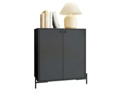 Buffet Noir 2 Portes 3 Niches Pieds Métal Ronds