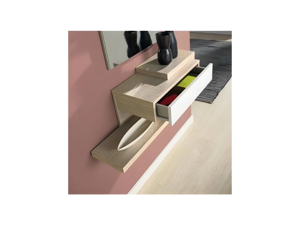 Meuble D'entrée Chêne Clair + Miroir - RECA 4 Meuble D'entrée Chêne Clair + Miroir - RECA – Image 2