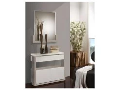 Meuble D'entrée Blanc/Chêne Clair + Miroir - JUNGO