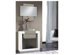 Meuble D'entrée Bois Blanc/Chêne Clair + Miroir - NEEMA