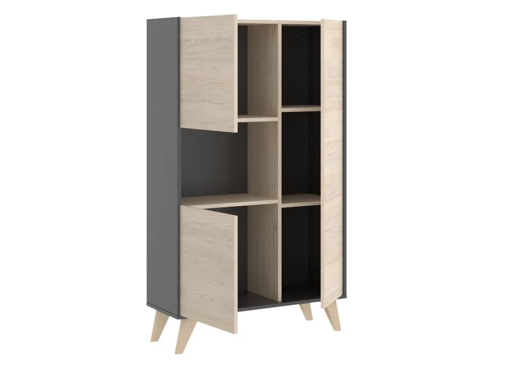 Buffet Haut KOLYMA - 3 Portes & 1 Niche - Coloris : Chêne & Anthracite 7 Buffet Haut KOLYMA - 3 Portes & 1 Niche - Coloris : Chêne & Anthracite – Image 5