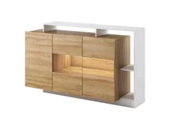 Buffet 3 Portes Et 3 Niches - Avec LEDs - Coloris : Naturel Et Blanc - IDESIA -Magasin de meubles de restaurant buffet 4417643