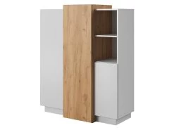 Buffet Haut FRANCOLI - 3 Portes Et 2 Niches - Blanc Et Chêne -Magasin de meubles de restaurant buffet 477443