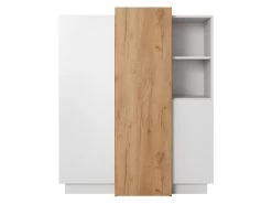 Buffet Haut FRANCOLI - 3 Portes Et 2 Niches - Blanc Et Chêne -Magasin de meubles de restaurant buffet 477445