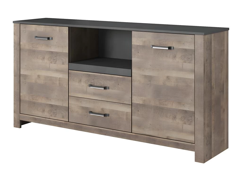 Buffet SABONI - 2 Portes, 2 Tiroirs Et 1 Niche - Noyer Et Anthracite 3 Buffet SABONI - 2 Portes, 2 Tiroirs Et 1 Niche - Noyer Et Anthracite