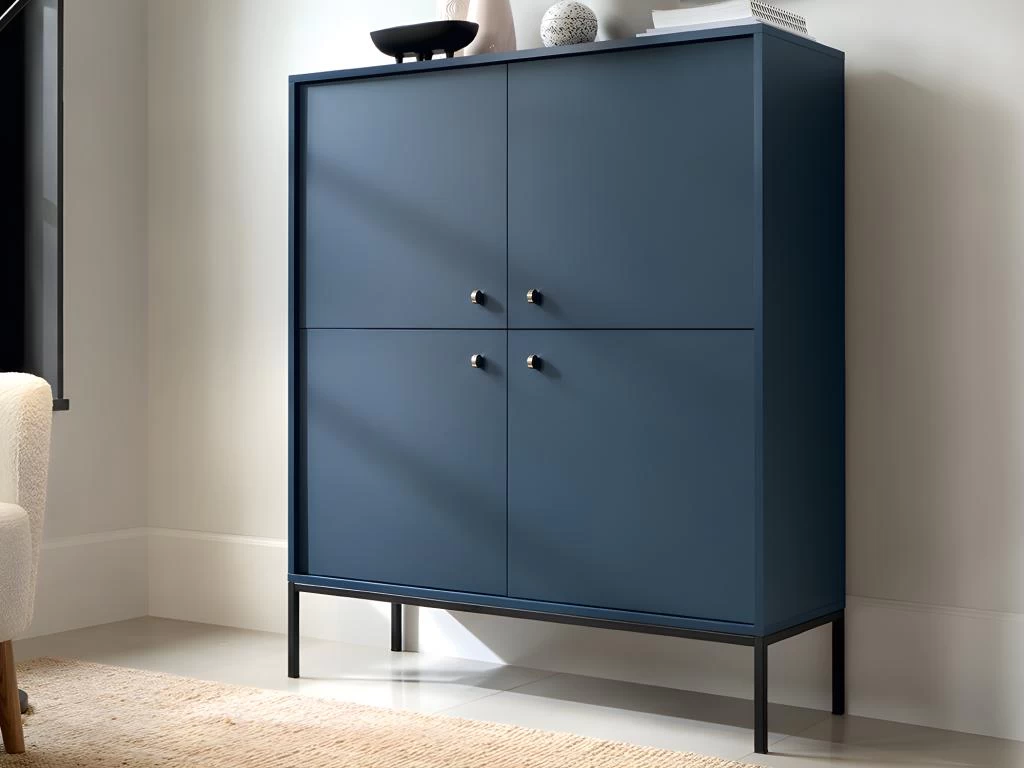 Buffet Haut - 4 Portes - Bleu - BOGDAN 4 Buffet Haut - 4 Portes - Bleu - BOGDAN – Image 2