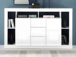 Buffet Avec 2 Portes Et 3 Tiroirs - Blanc Laqué - BALKA -Magasin de meubles de restaurant buffet 5635247