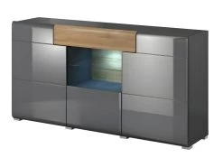 Buffet 160cm Collection OHIO. Coloris Gris Anthracite Et Chêne. LED Incluses