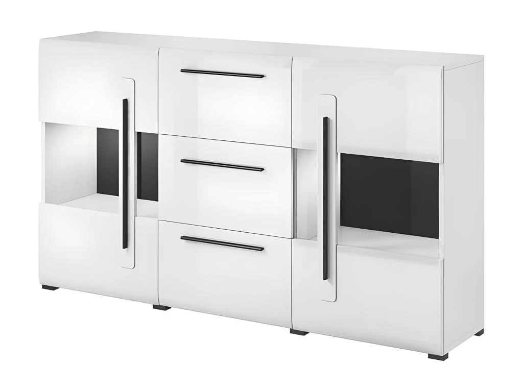Buffet 180cm Collection BREDA Deux Portes Partiellement Vitrées Et Trois Tiroirs. Coloris Blanc. 4 Buffet 180cm Collection BREDA Deux Portes Partiellement Vitrées Et Trois Tiroirs. Coloris Blanc. – Image 2