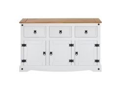 Buffet CAMPO Commode Bahut Vaisselier En Pin Massif Blanc Et Brun Avec 3 Tiroirs 3 Portes Meuble De Rangement Style Mexicain En Bois -Magasin de meubles de restaurant buffet 8933177