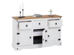 Buffet CAMPO Commode Bahut Vaisselier En Pin Massif Blanc Et Brun Avec 3 Tiroirs 3 Portes Meuble De Rangement Style Mexicain En Bois -Magasin de meubles de restaurant buffet 8933179