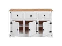 Buffet CAMPO Commode Bahut Vaisselier En Pin Massif Blanc Et Brun Avec 3 Tiroirs 3 Portes Meuble De Rangement Style Mexicain En Bois -Magasin de meubles de restaurant buffet 8933181