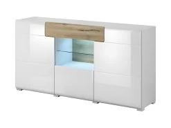 Buffet 160cm Collection OHIO. Coloris Blanc Et Chêne. LED Incluses