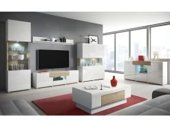 Buffet 160cm Collection OHIO. Coloris Blanc Et Chêne. LED Incluses -Magasin de meubles de restaurant buffet 8933219