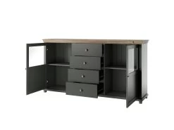 Buffet 180cm Avec LED Intégrées Collection ASSIA. Coloris Vert Et Chêne. 2 Portes Et 4 Tiroirs. -Magasin de meubles de restaurant buffet 8933599