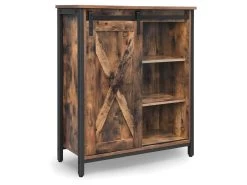 Meuble De Rangement Buffet Armoire Placard étagères Réglables Porte Coulissante Cadre En Acier Pour L'entrée Salon Bureau Cuisine Style Industriel Marron Rustique Et Noir 12_0003248