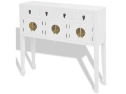 Buffet Bahut Armoire Console Meuble De Rangement En Style Chinois En Bois Massif Blanc 4402004