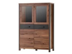 Buffet Haut Collection WINDSOR. Coloris Chêne Foncé Et Gris Anthracite.