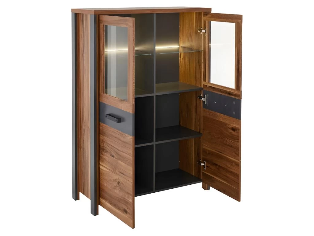 Buffet Haut Collection WINDSOR. Coloris Chêne Foncé Et Gris Anthracite. 4 Buffet Haut Collection WINDSOR. Coloris Chêne Foncé Et Gris Anthracite. – Image 2