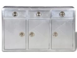 Buffet Bahut Armoire Console Meuble De Rangement Avec 3 Tiroirs Style Vintage Aluminium Gris 4402076 -Magasin de meubles de restaurant buffet 8935483