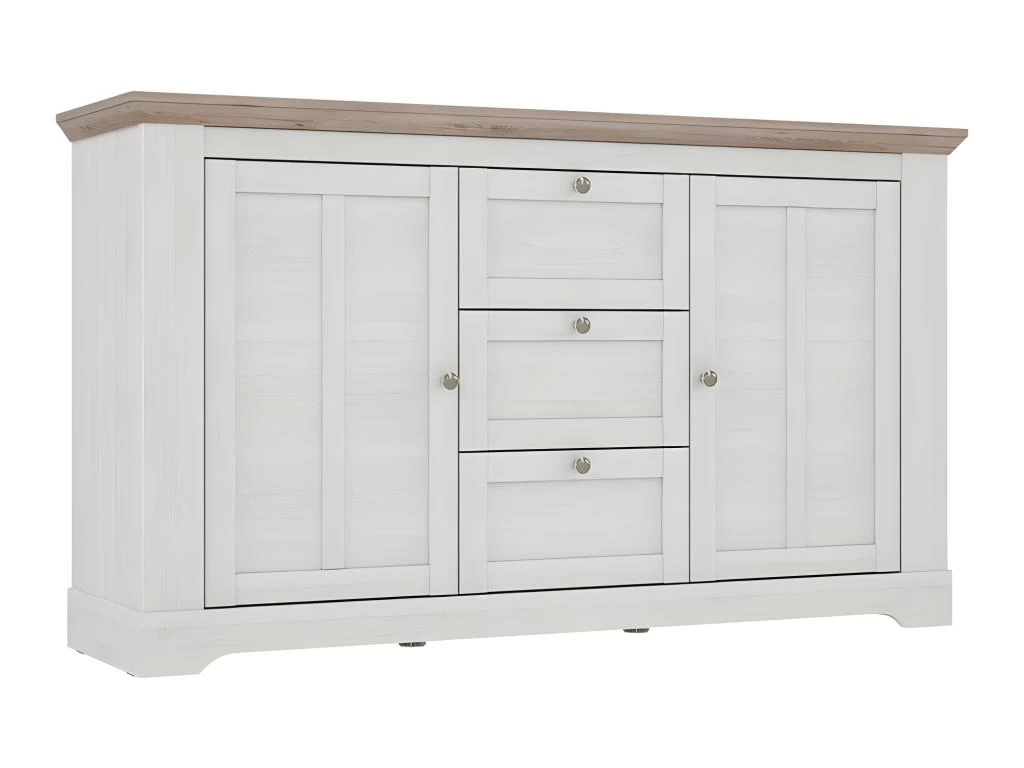 Buffet 160 Cm 2 Portes 3 Tiroirs Décor Chêne Clair Blanchi - ANGELE 3 Buffet 160 Cm 2 Portes 3 Tiroirs Décor Chêne Clair Blanchi - ANGELE