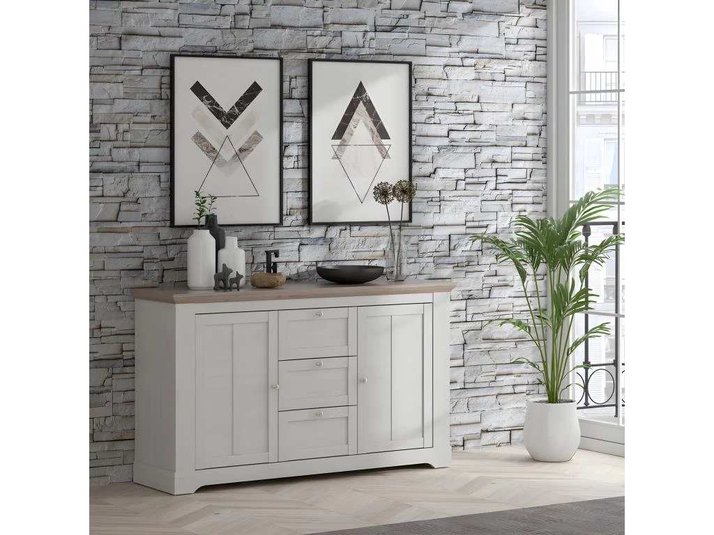 Buffet 160 Cm 2 Portes 3 Tiroirs Décor Chêne Clair Blanchi - ANGELE 4 Buffet 160 Cm 2 Portes 3 Tiroirs Décor Chêne Clair Blanchi - ANGELE – Image 2