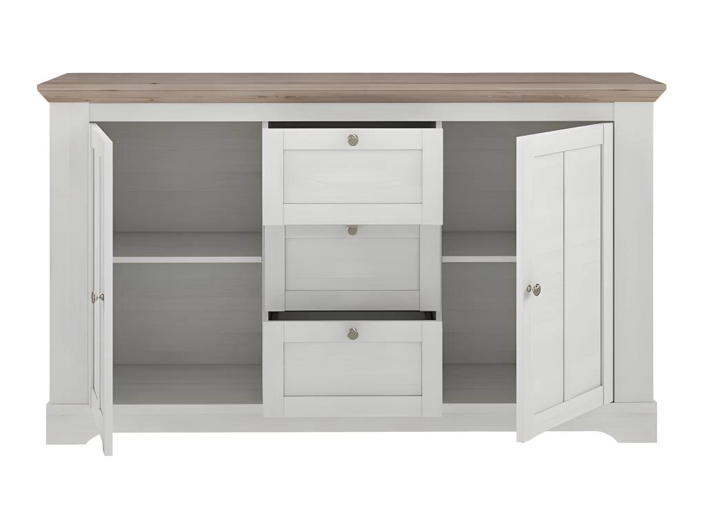 Buffet 160 Cm 2 Portes 3 Tiroirs Décor Chêne Clair Blanchi - ANGELE 5 Buffet 160 Cm 2 Portes 3 Tiroirs Décor Chêne Clair Blanchi - ANGELE – Image 3