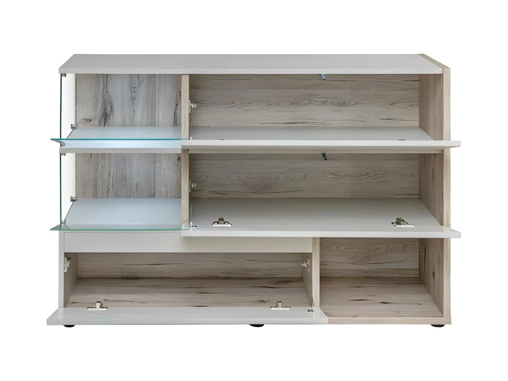 Buffet, Bahut, Enfilade KLIS Trois Portes Et Trois Niches. Coloris Gris Perle Et Chêne. Style Design. 5 Buffet, Bahut, Enfilade KLIS Trois Portes Et Trois Niches. Coloris Gris Perle Et Chêne. Style Design. – Image 3