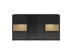 Buffet 2 Portes Et 3 Tiroirs Collection RAMOS. Éclairage LED Intégré. Coloris Noir Brillant.