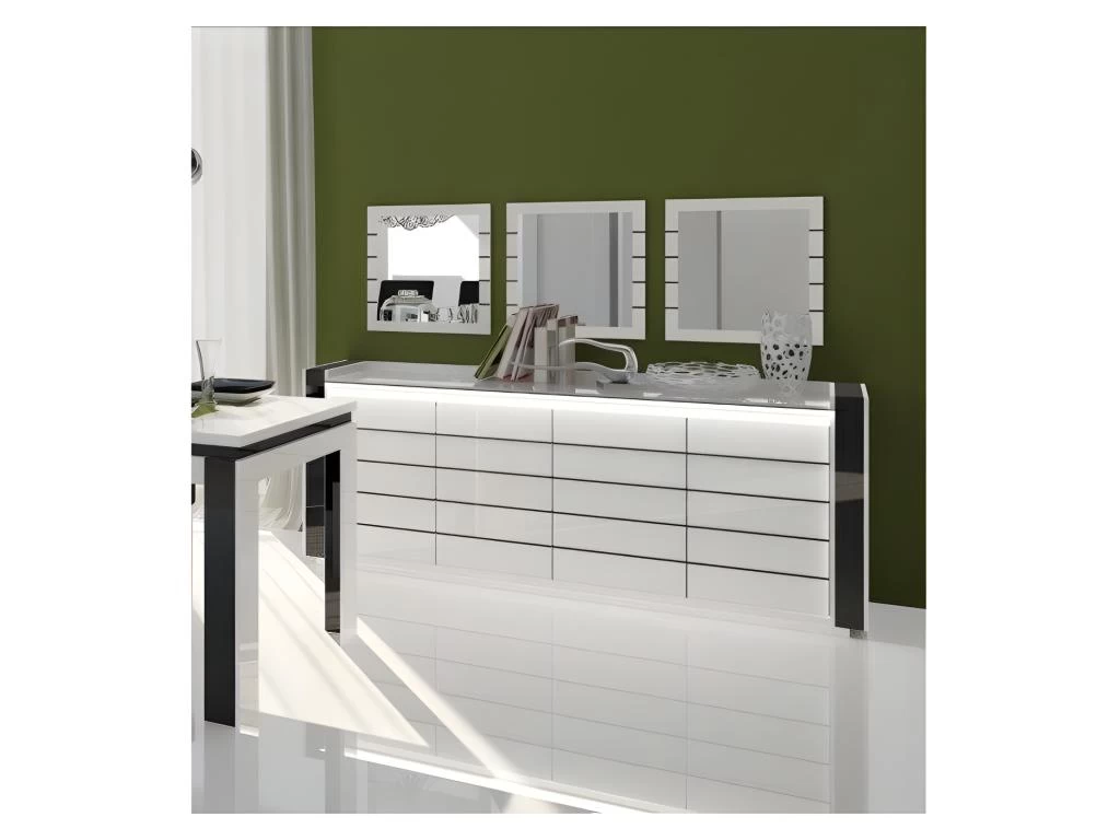 Buffet, Bahut LINA Blanc Et Noir Brillant Avec LED. Meuble Design Pour Votre Salle à Manger 4 Buffet, Bahut LINA Blanc Et Noir Brillant Avec LED. Meuble Design Pour Votre Salle à Manger – Image 2