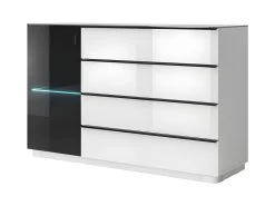 Buffet, Bahut, Enfilade TONGA 4 Tiroirs, Une Porte. Look Ultra Design. Finition Brillante. LEDS Incluses