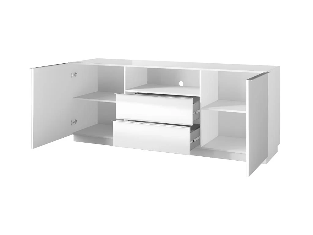 Buffet 180cm 2 Portes Et 2 Tiroirs Collection ZANTE. Coloris Blanc Brillant. LED Incluses 5 Buffet 180cm 2 Portes Et 2 Tiroirs Collection ZANTE. Coloris Blanc Brillant. LED Incluses â Image 3