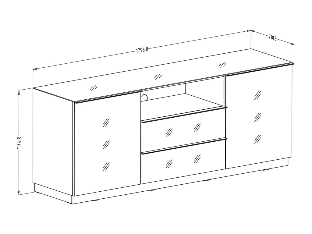 Buffet 180cm 2 Portes Et 2 Tiroirs Collection ZANTE. Coloris Blanc Brillant. LED Incluses 6 Buffet 180cm 2 Portes Et 2 Tiroirs Collection ZANTE. Coloris Blanc Brillant. LED Incluses â Image 4