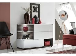 Buffet, Bahut, Enfilade KLIS Trois Portes Et Trois Niches. Coloris Blanc. Style Design.