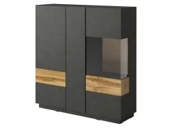 Buffet Haut KILES Trois Portes Avec LED. Coloris Gris Anthracite Et Chêne. Style Design