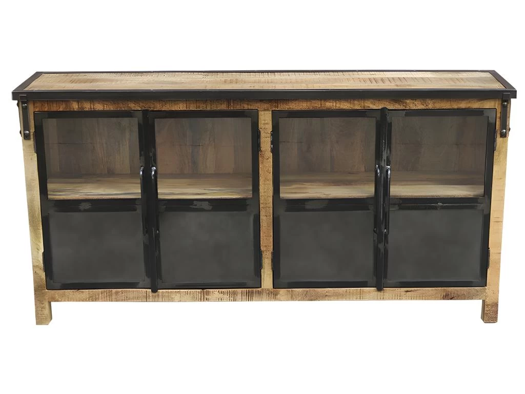 Buffet 4 Portes En Bois Massif Et Métal - Naturel 3 Buffet 4 Portes En Bois Massif Et Métal - Naturel