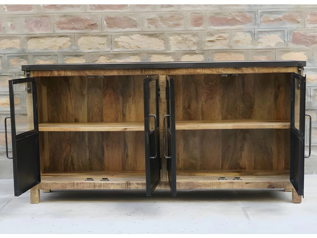 Buffet 4 Portes En Bois Massif Et Métal - Naturel 6 Buffet 4 Portes En Bois Massif Et Métal - Naturel – Image 4