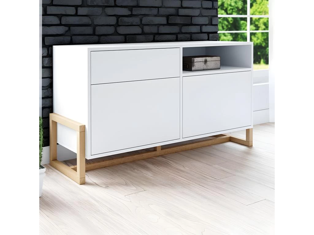 Buffet 1 Tiroir 2 Portes Oslo Blanc - Blanc 4 Buffet 1 Tiroir 2 Portes Oslo Blanc - Blanc – Image 2