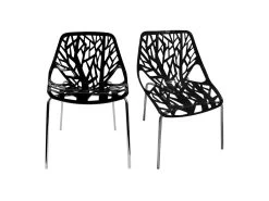 Lot De 2 Chaises Noires Empilables Avec Piètement Métal Chromé - NOVA