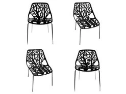 Lot De 4 Chaises Noires Empilables Avec Piètement Métal Chromé - NOVA