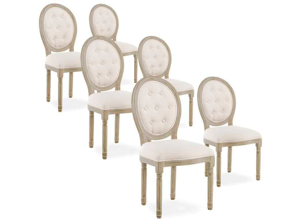 Lot De 6 Chaises Médaillon Capitonnées Louis XVI Tissu Beige 3 Lot De 6 Chaises Médaillon Capitonnées Louis XVI Tissu Beige