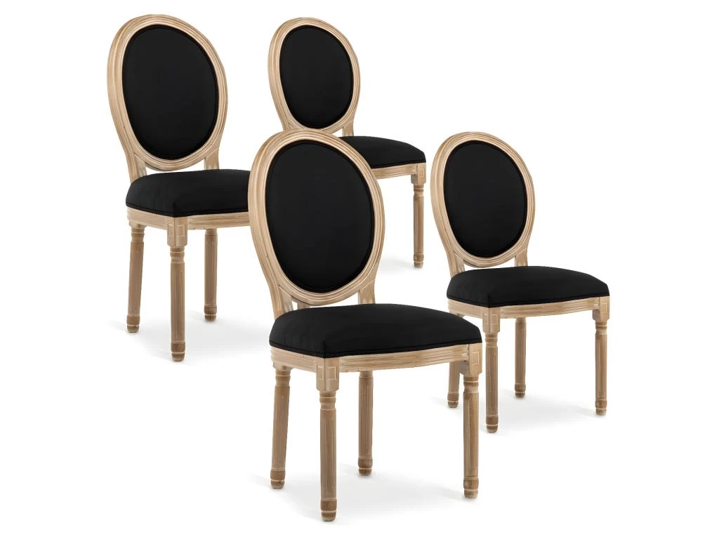 Lot De 4 Chaises Médaillon Louis XVI Tissu Noir 3 Lot De 4 Chaises Médaillon Louis XVI Tissu Noir
