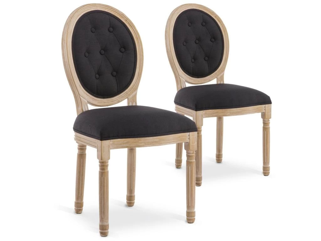 Lot De 2 Chaises Médaillon Capitonnées Louis XVI Tissu Noir 3 Lot De 2 Chaises Médaillon Capitonnées Louis XVI Tissu Noir