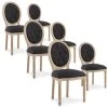 Lot De 6 Chaises Médaillon Capitonnées Louis XVI Tissu Noir