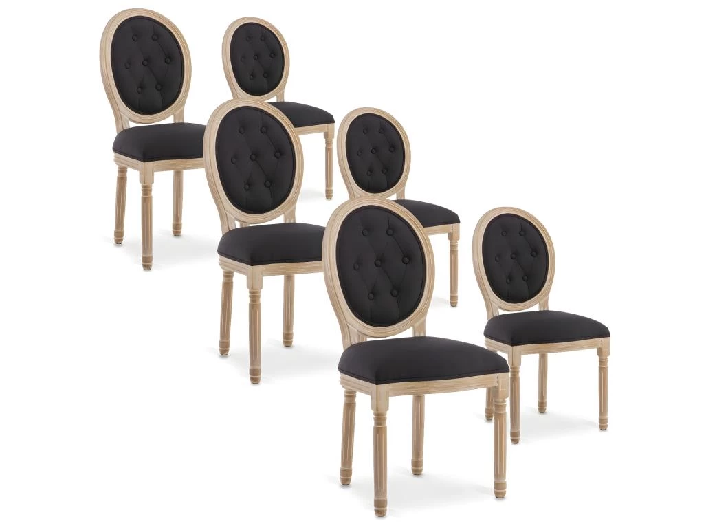 Lot De 6 Chaises Médaillon Capitonnées Louis XVI Tissu Noir 3 Lot De 6 Chaises Médaillon Capitonnées Louis XVI Tissu Noir