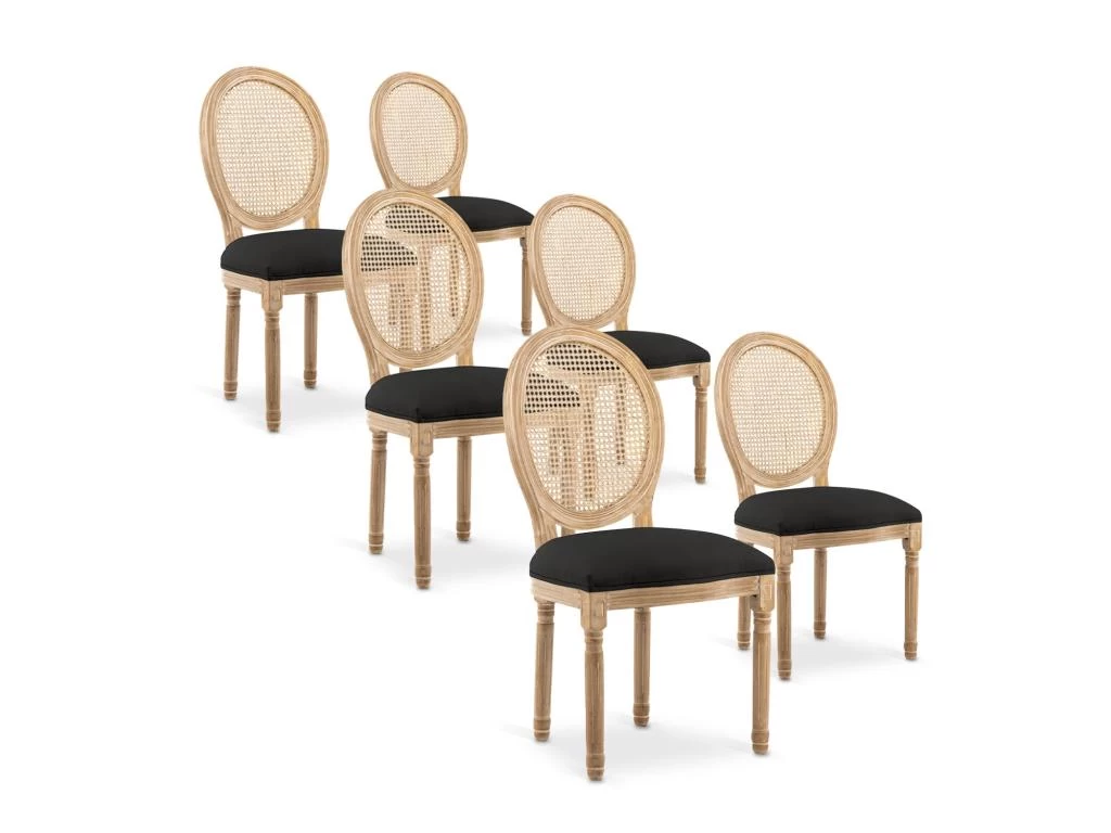 Lot De 6 Chaises Médaillon Louis XVI Cannage Rotin Tissu Noir 3 Lot De 6 Chaises Médaillon Louis XVI Cannage Rotin Tissu Noir