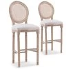 Lot De 2 Chaises De Bar Médaillon Louis XVI Cannage Rotin Tissu Beige -Magasin de meubles de restaurant chaise 10022199