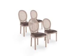 Lot De 4 Chaises Médaillon Louis XVI Cannage Rotin Vintage